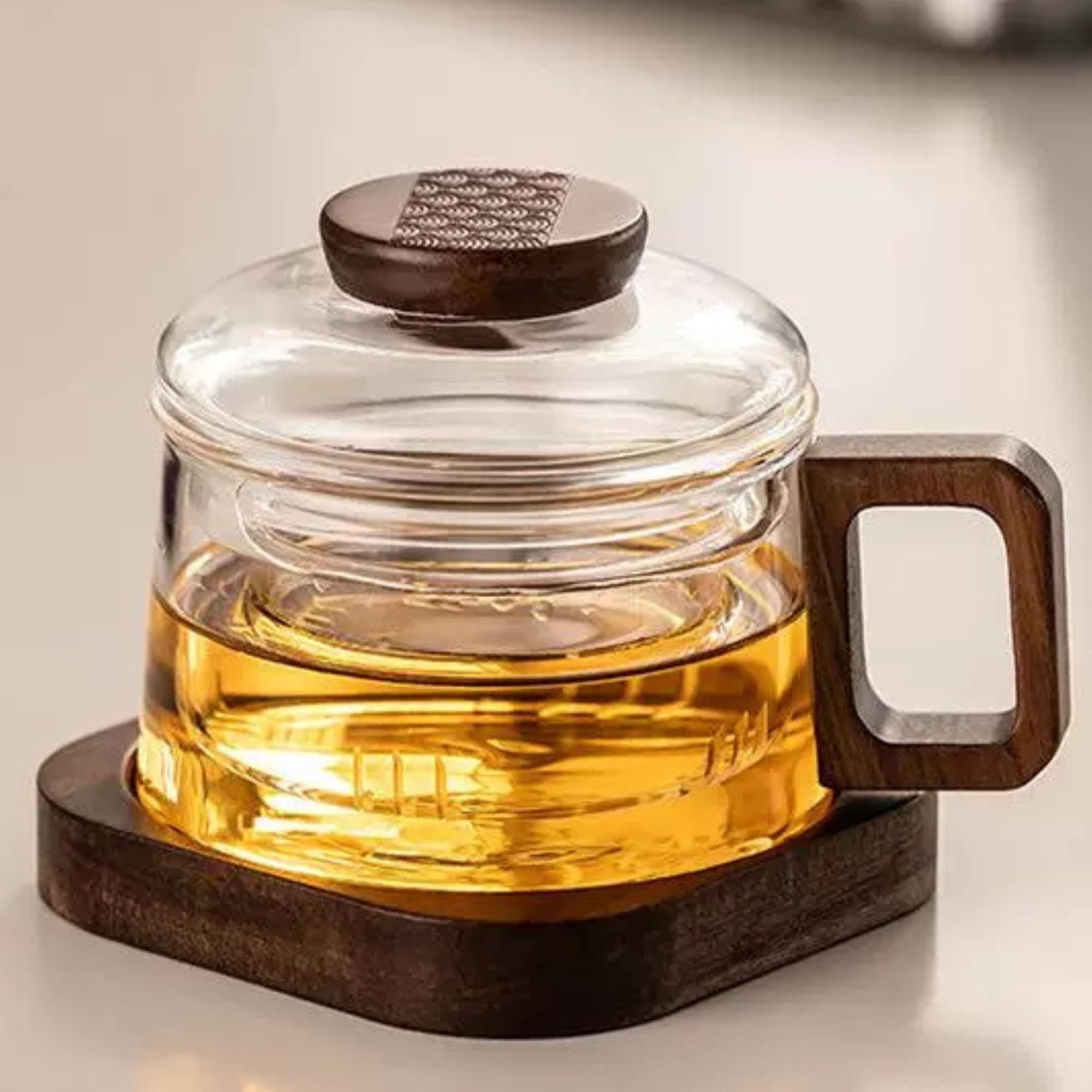 JanYoo Glas Teetasse mit Deckel und Sieb | Ideal für den Hausfrau | Für den Zuhause genossenen Tee | Transparent, 200ml,
