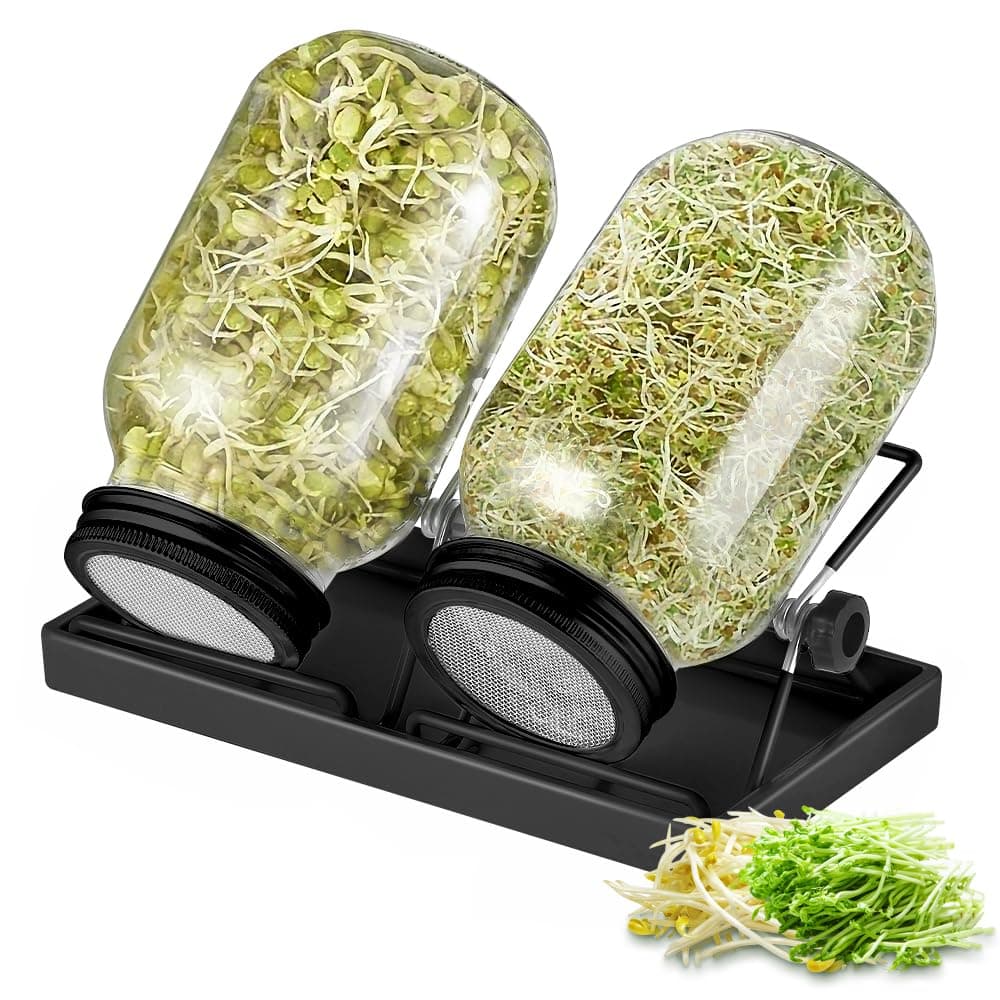 Ecooe Sprossen Keimglas Schwarz 2er Set | Edelstahlfilter und Wasserschale | perfect für Sprouting.jar & Keimung